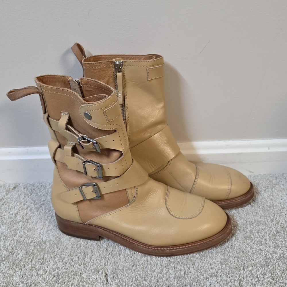 Free People‎ We The Free Dusty Buckle Boot Zipper Tan Natural Leather 39/9